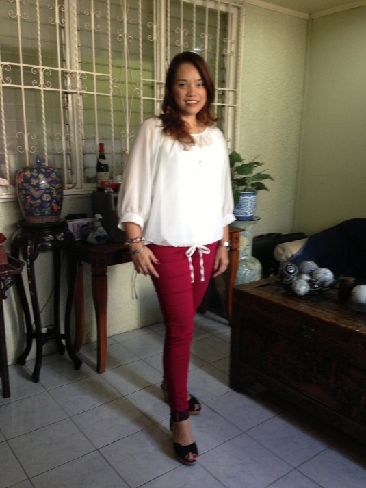 Red Jeans with White top